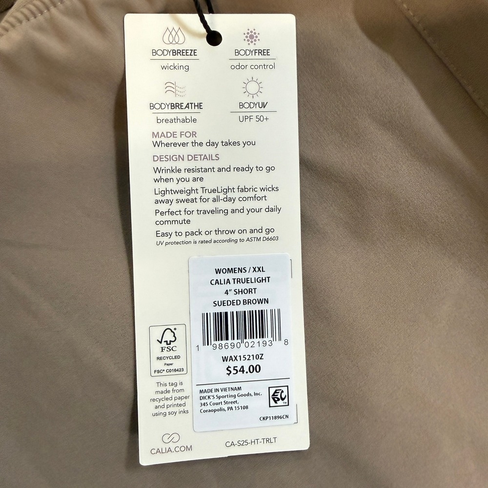 CALIA Effortless TrueLight 4" Shorts Womens XXL Sueded Brown Activewear - Picture 9 of 11